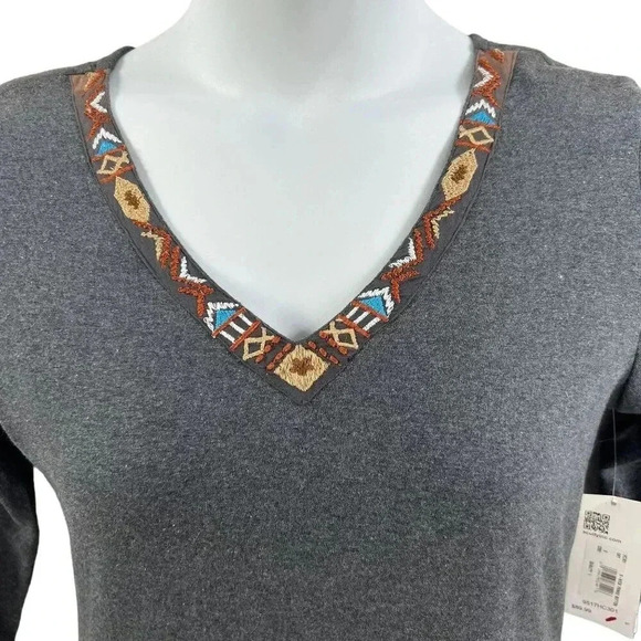 Scully NWT Women Dress S Gray Aztec Tribal Fringe Trim Sheath Long Sleeve Native - Picture 3 of 16